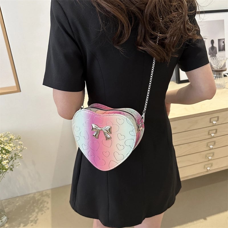 Women's Medium PU Heart Shape Streetwear Heart-shaped Zipper Shoulder Bag
