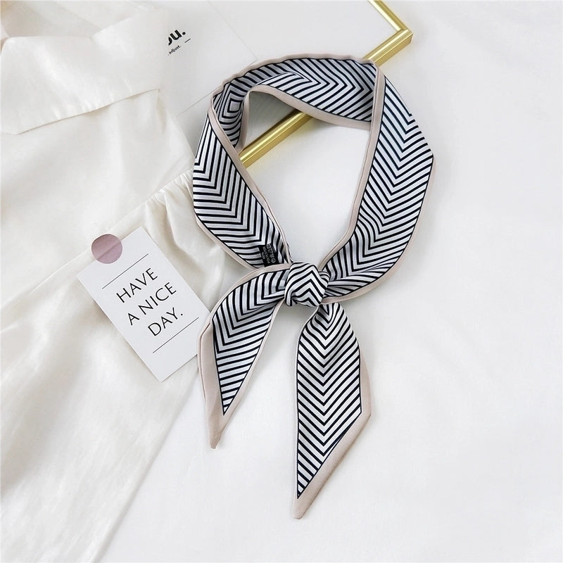 Fashion Streamer Printing Bow Silk Scarf