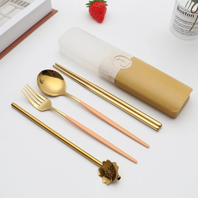 Retro Pastoral Color Block Stainless Steel Spoon Fruit Knife Fruit Fork 1 Set