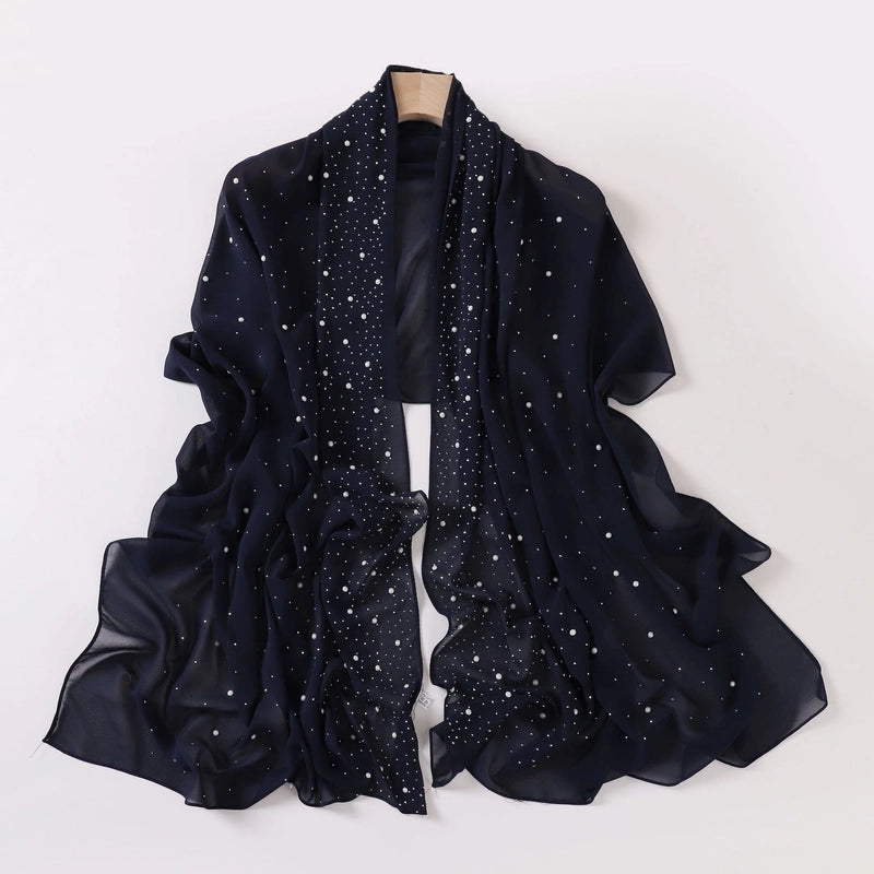 Pearl Chiffon Ceramic Gypsophila Hot Drill Long Scarf Hui Scarf Indonesia Middle East Africa Turban