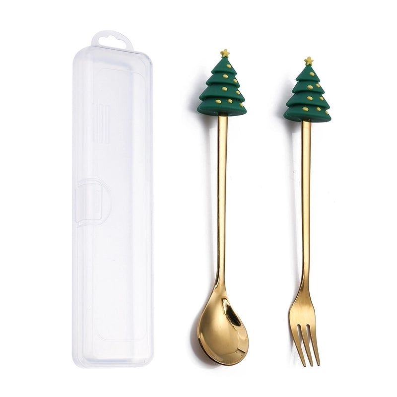 Christmas Cute Animal Santa Claus Stainless Steel Tableware 2 Pieces