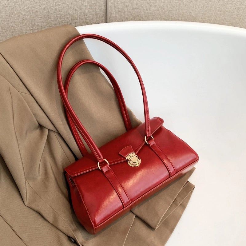 Women's Medium Pu Leather Solid Color Elegant Lock Clasp Underarm Bag