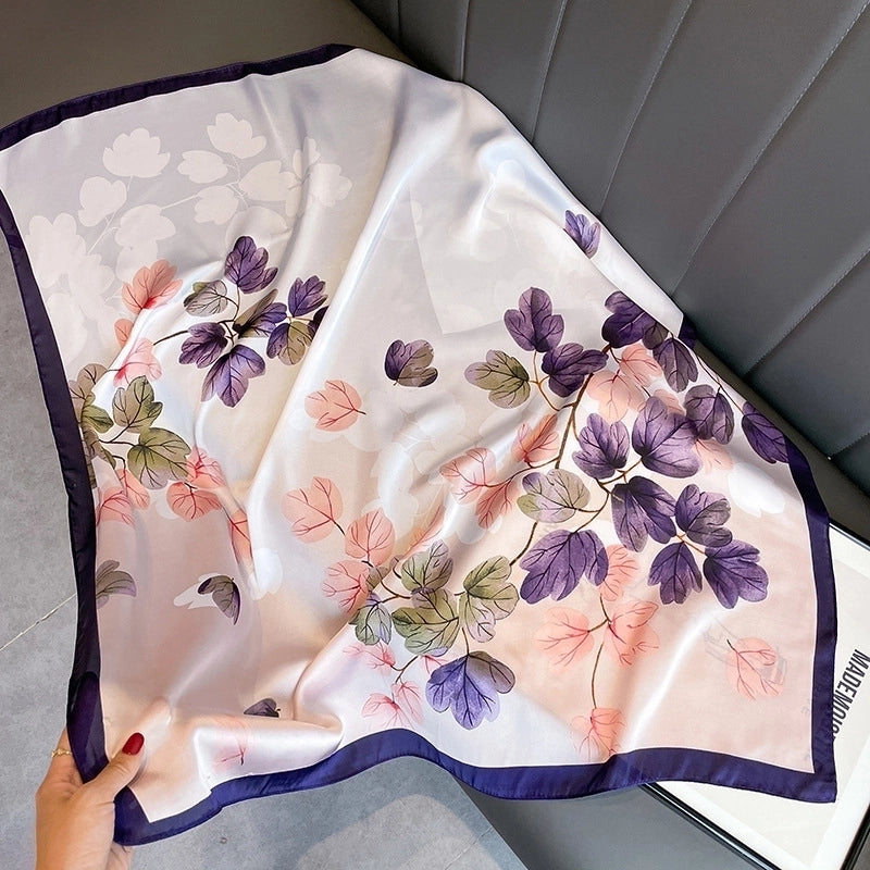 2 Pieces Women'S Ig Style Minimalist Color Block Flower Satin Silk Scarf