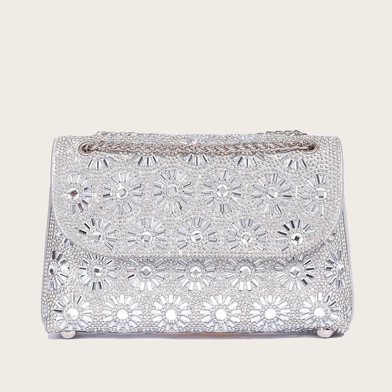 Silver Gold Black Pu Leather Flower Square Evening Bags