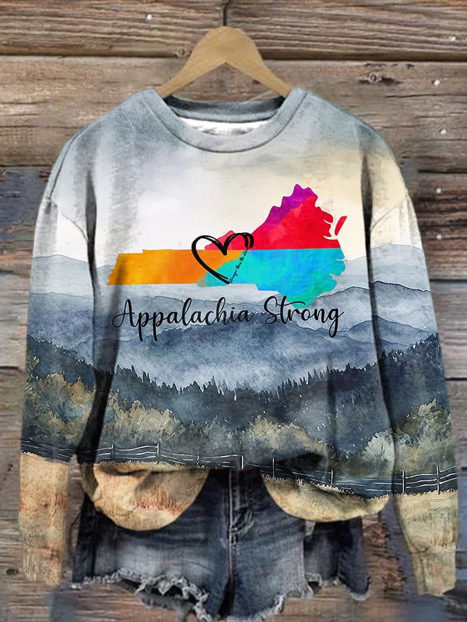 Retro Appalachian Mountains Painting Appalachia Strong Stronger Than The Storm Print Sweatshirt