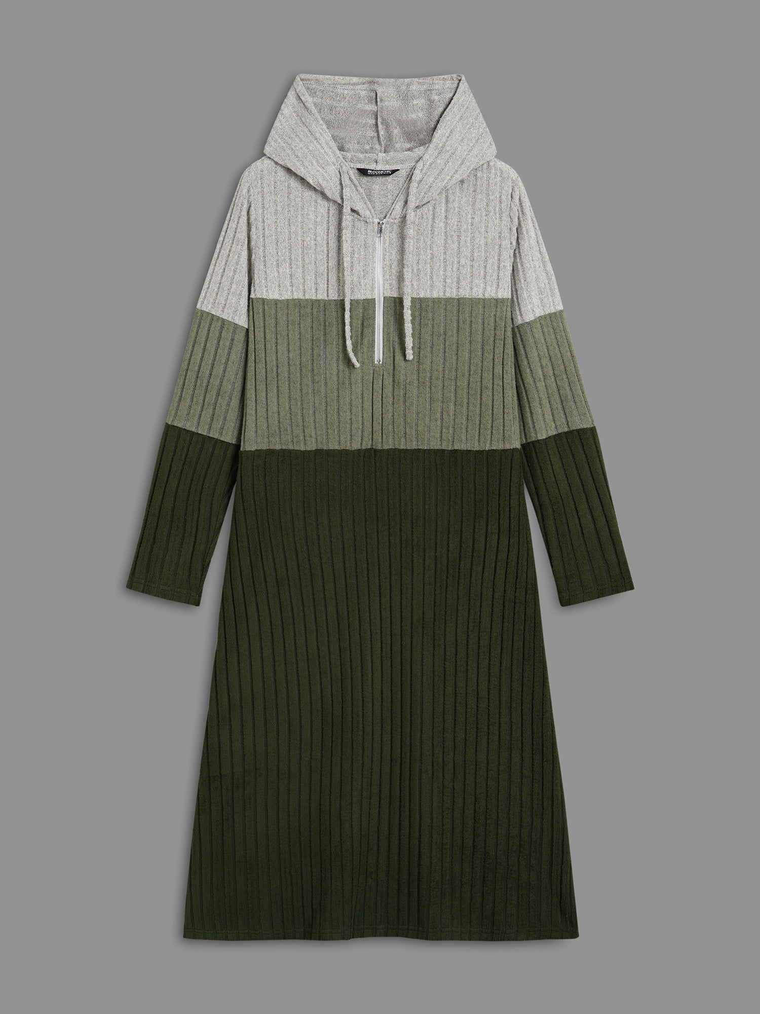 Hooded Half Zip Pit Strip Knit Dress