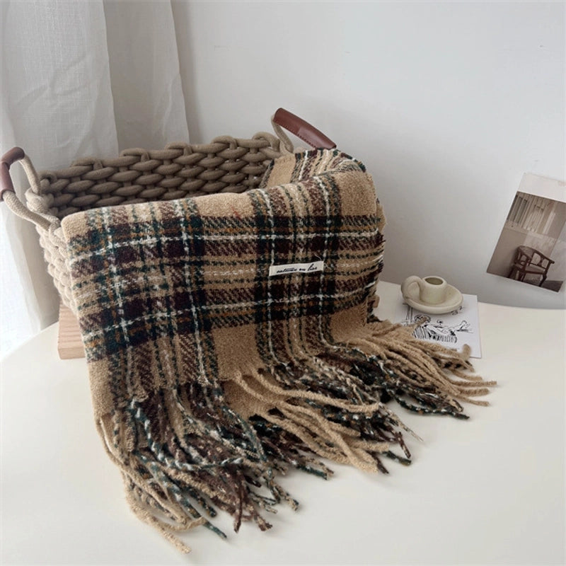 Women's Elegant Plaid Imitation Cashmere Polyester Scarf