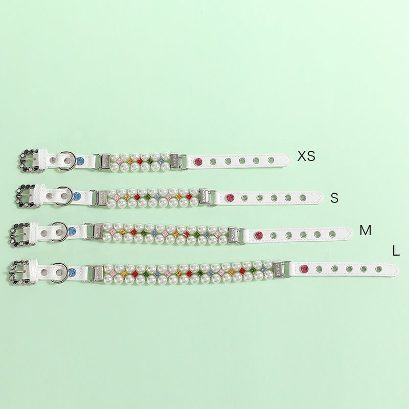 Multi-color Rhinestone Pearl Dog Cat Collar