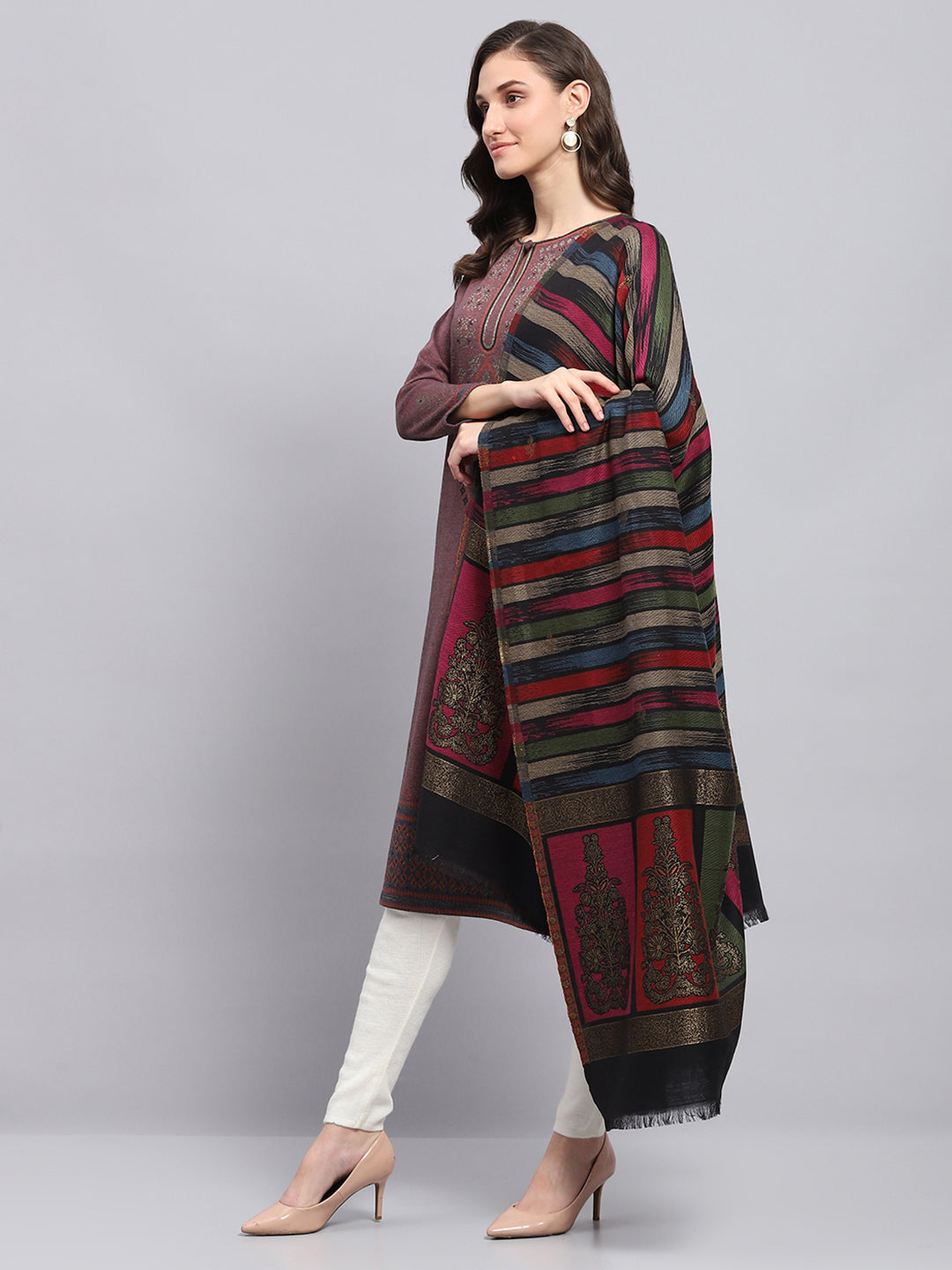 Women Multicolor Self Design Shawl