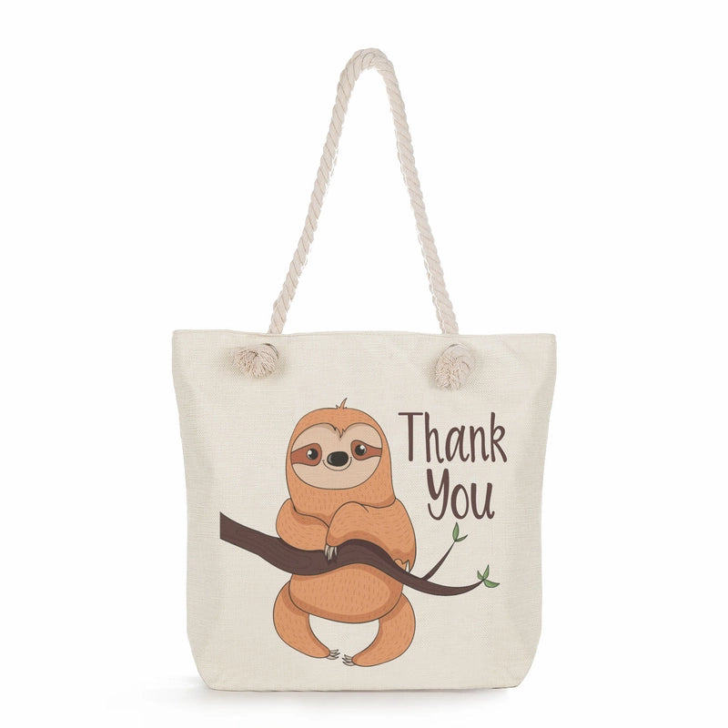 Women's Cotton And Linen Sloth Cute Square Zipper Tote Bag