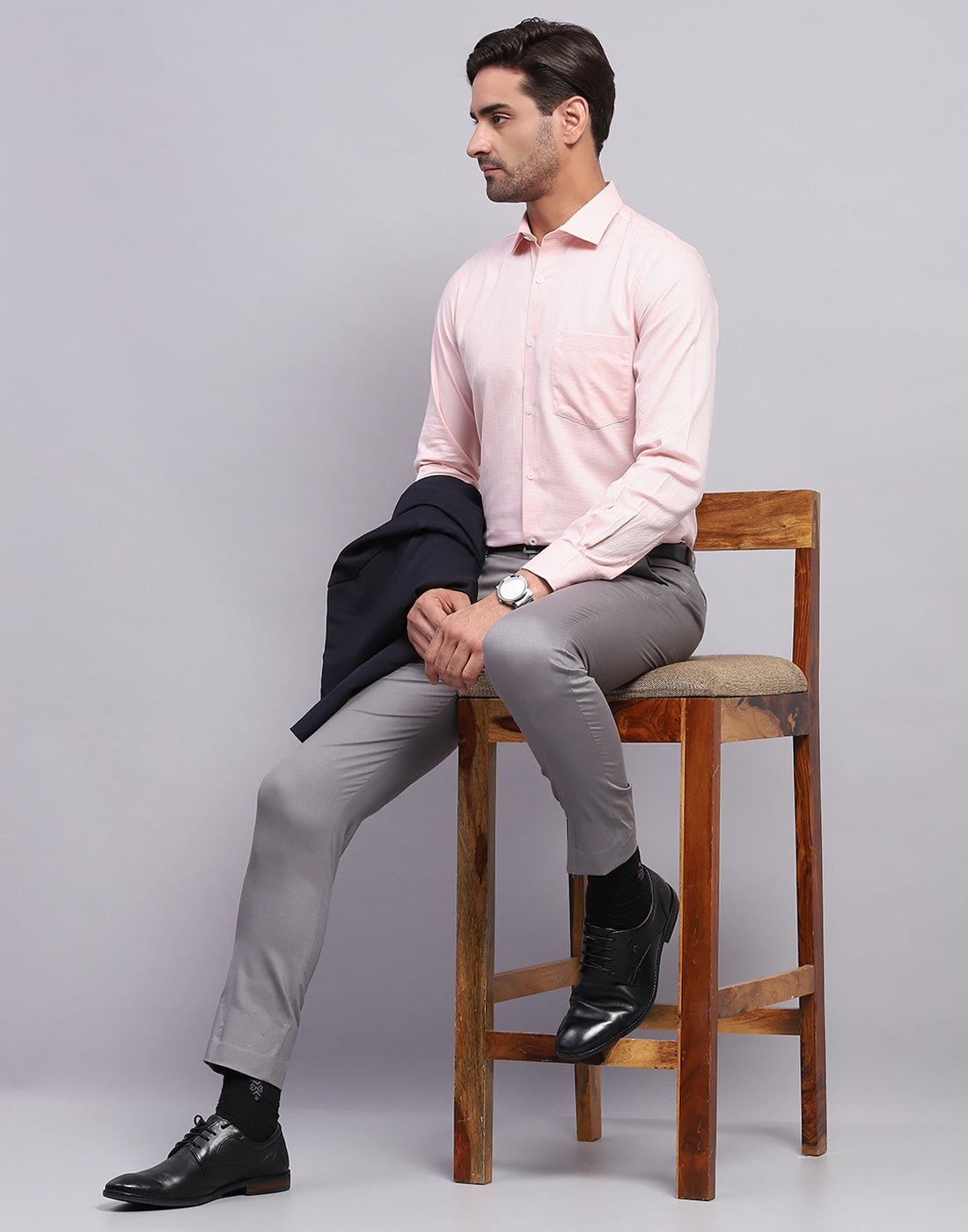 Men Pink Solid Collar Full Sleeve Shirt