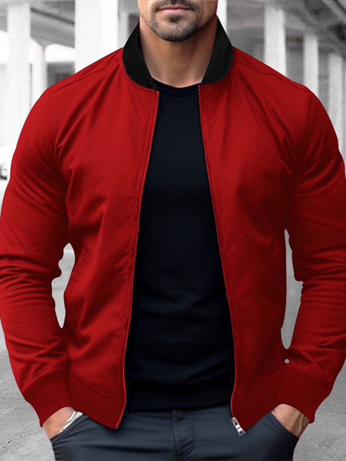 Men's American Casual Single Breasted Bomber Baseball Jacket