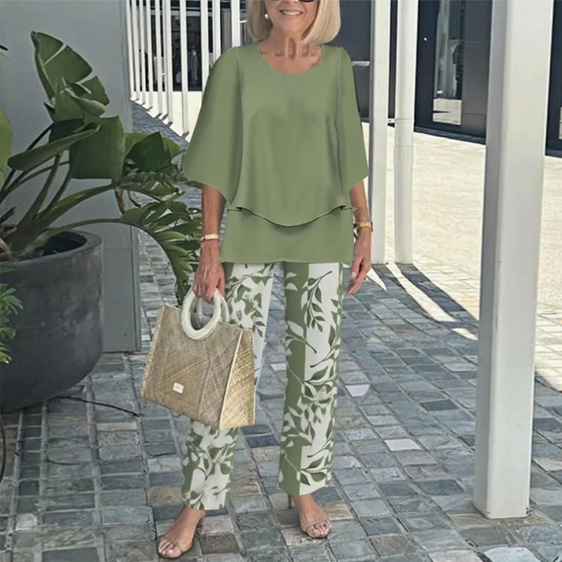 💖Women’s Printed Pants and Crew Neck Top Set