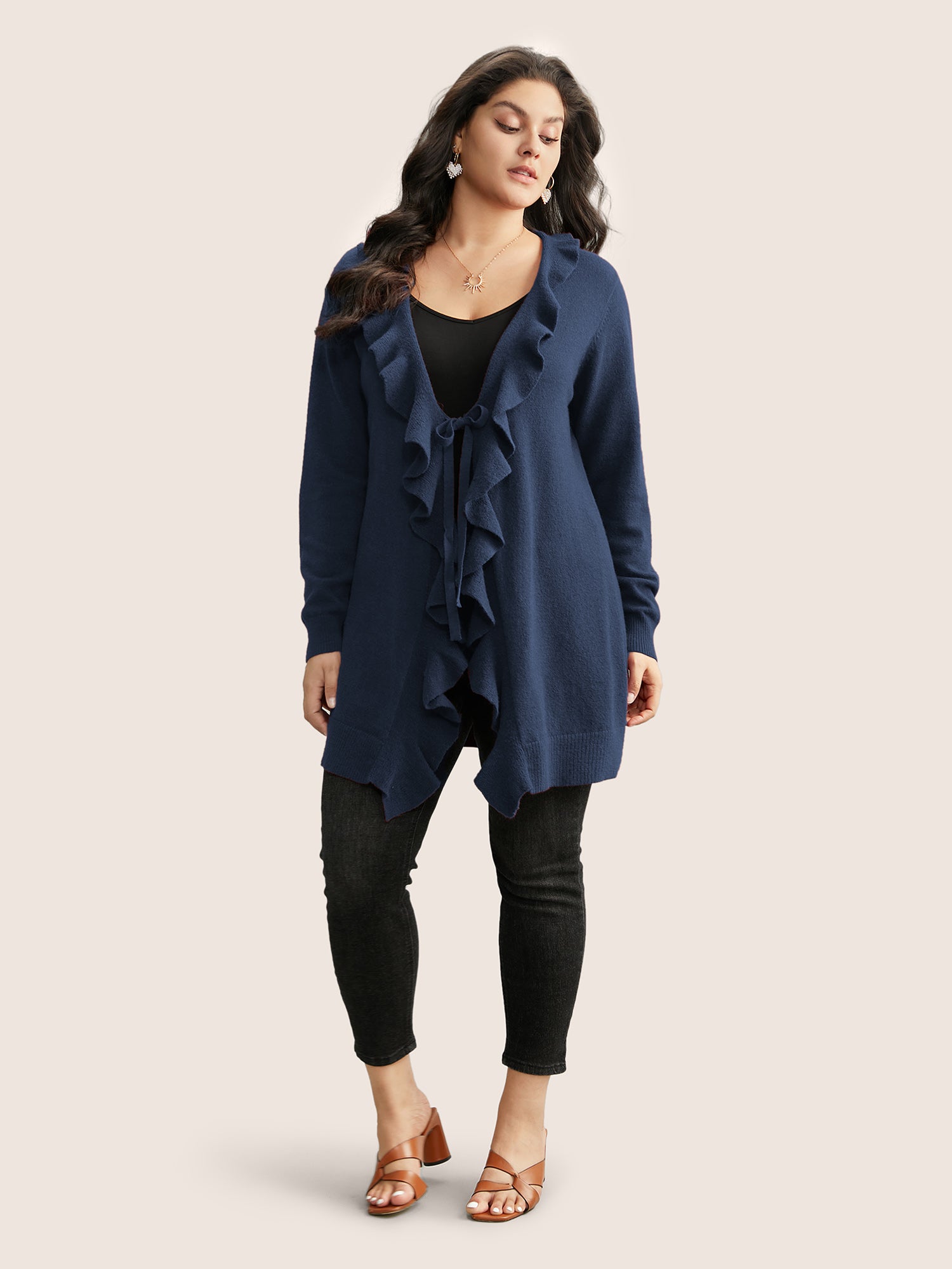 Supersoft Essentials Solid Ruffle Trim Ties Cardigan