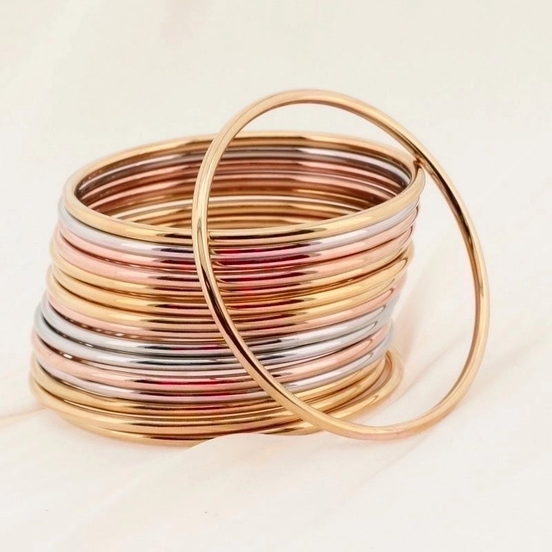 304 Stainless Steel 18K Gold Plated Minimalist Round Solid Color Bangle