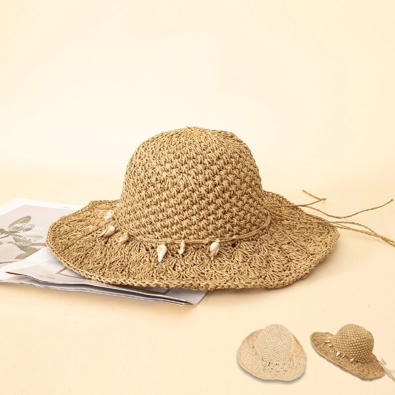 Summer New Style Wide Brim Sun Shade Shell Handmade Straw Hat