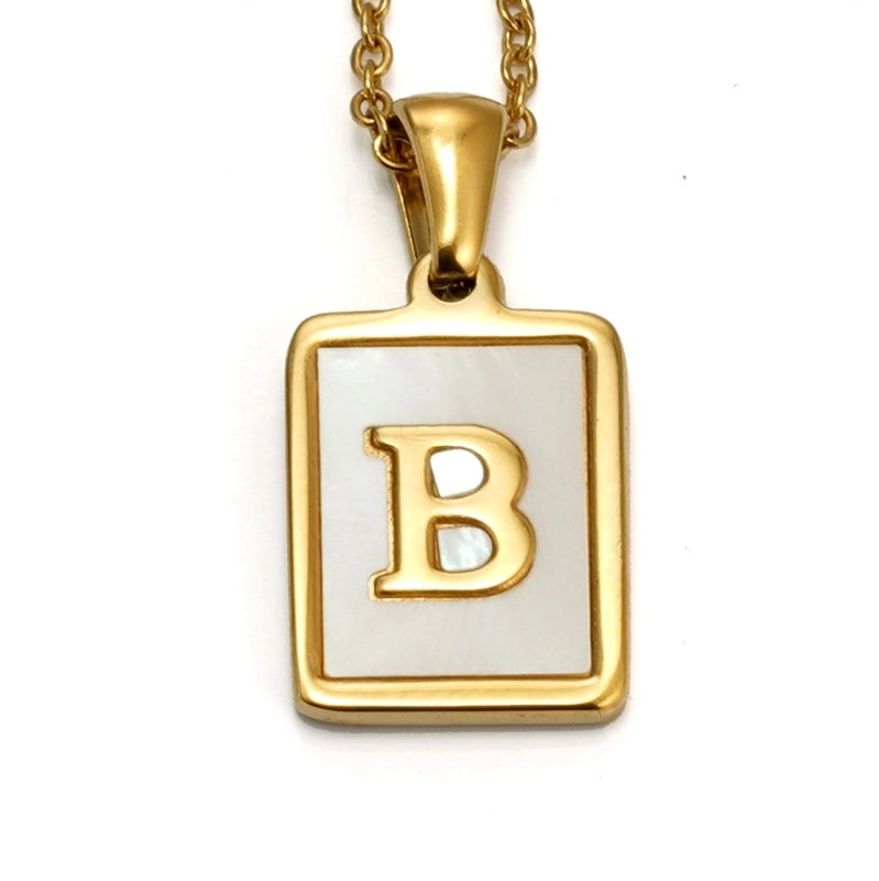 Elegant Round Letter Titanium Steel Inlaid Shell Necklace
