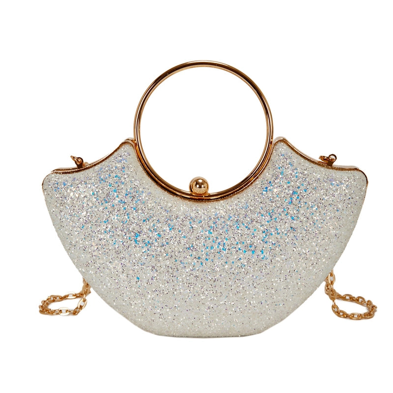 Women's Small PVC Solid Color Elegant Sequins Shell Lock Clasp Evening Bag