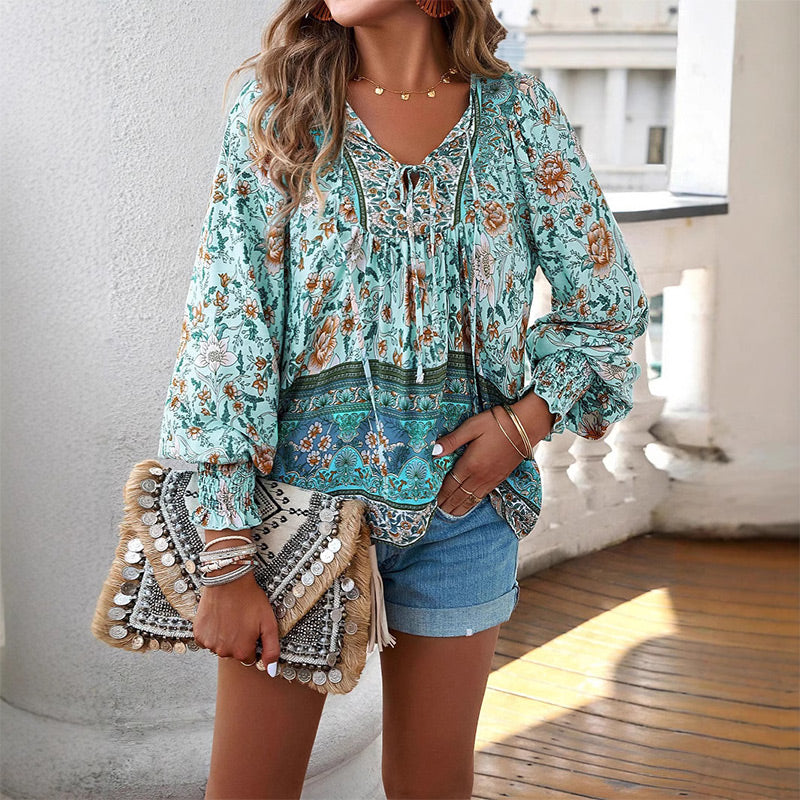 💖Hot Sales-49% OFF✨Women's Fashion Printed v-Neck Long Sleeve Shirt