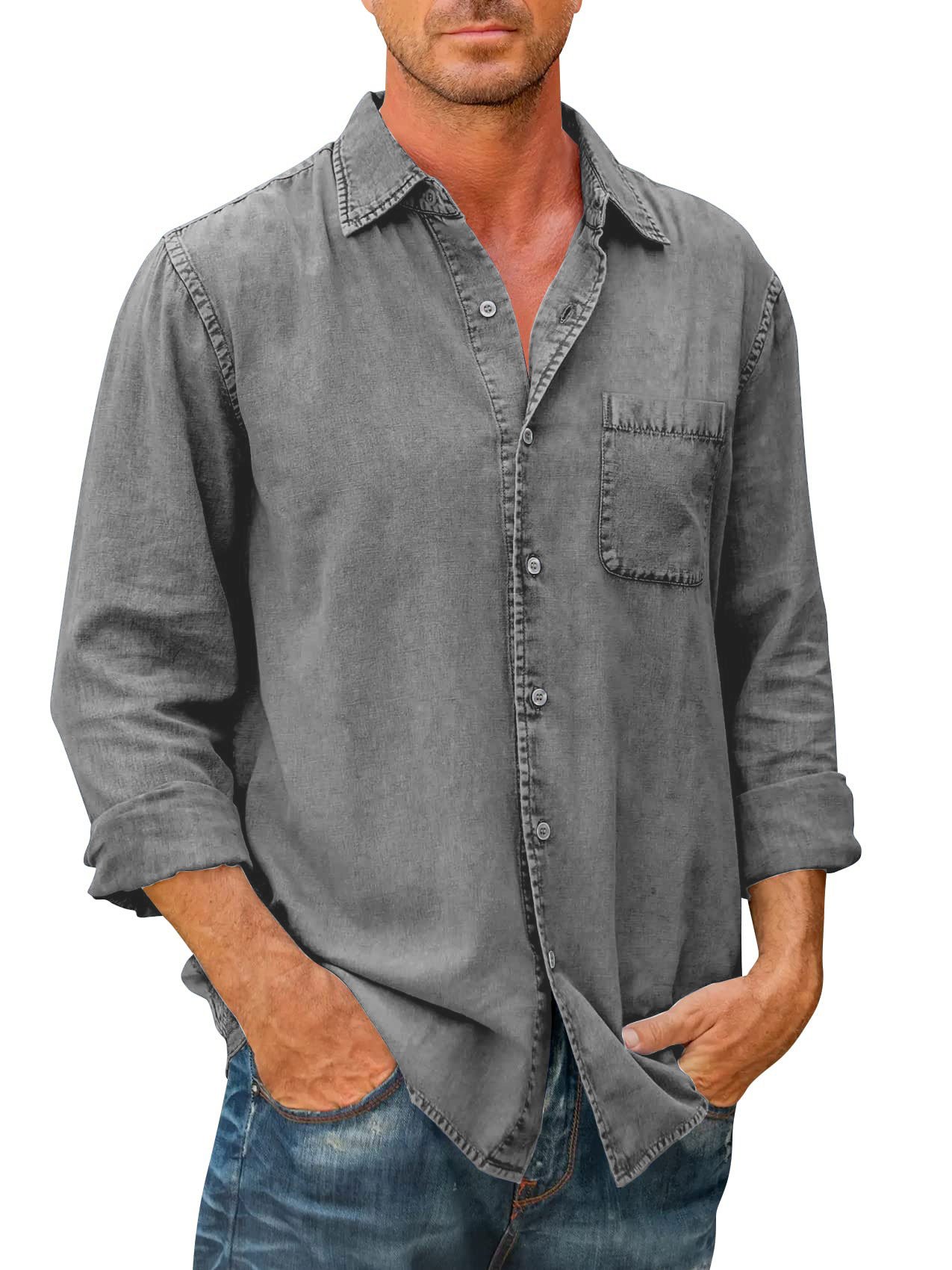 🔥Mens Denim Long Sleeve Button Down Shirt