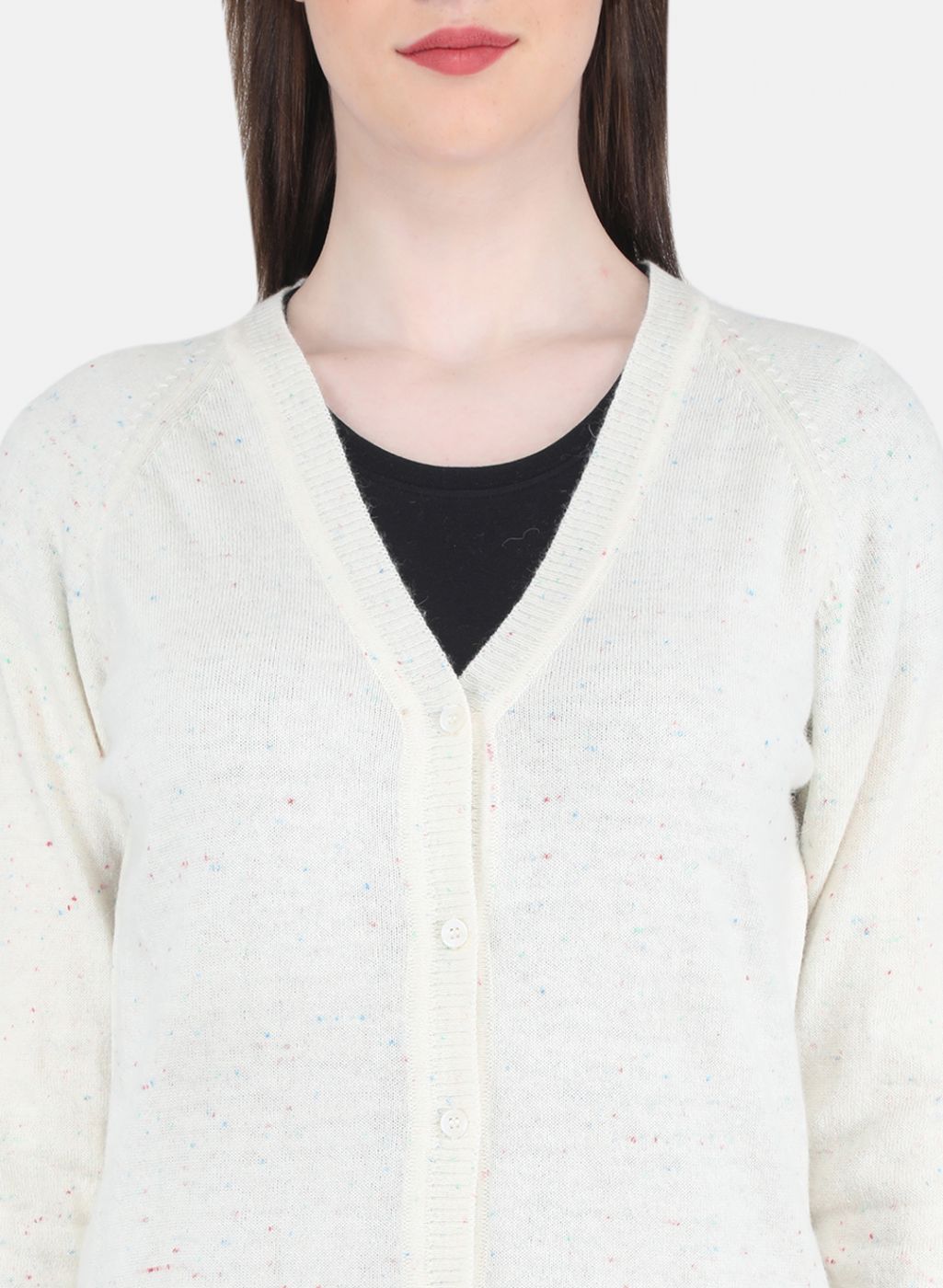 Women Off White Solid Cardigan