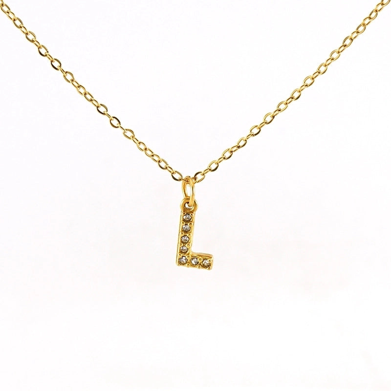 Minimalist Classic Style Letter Titanium Steel Zircon 18K Gold Plated Inlay Pendant Necklace