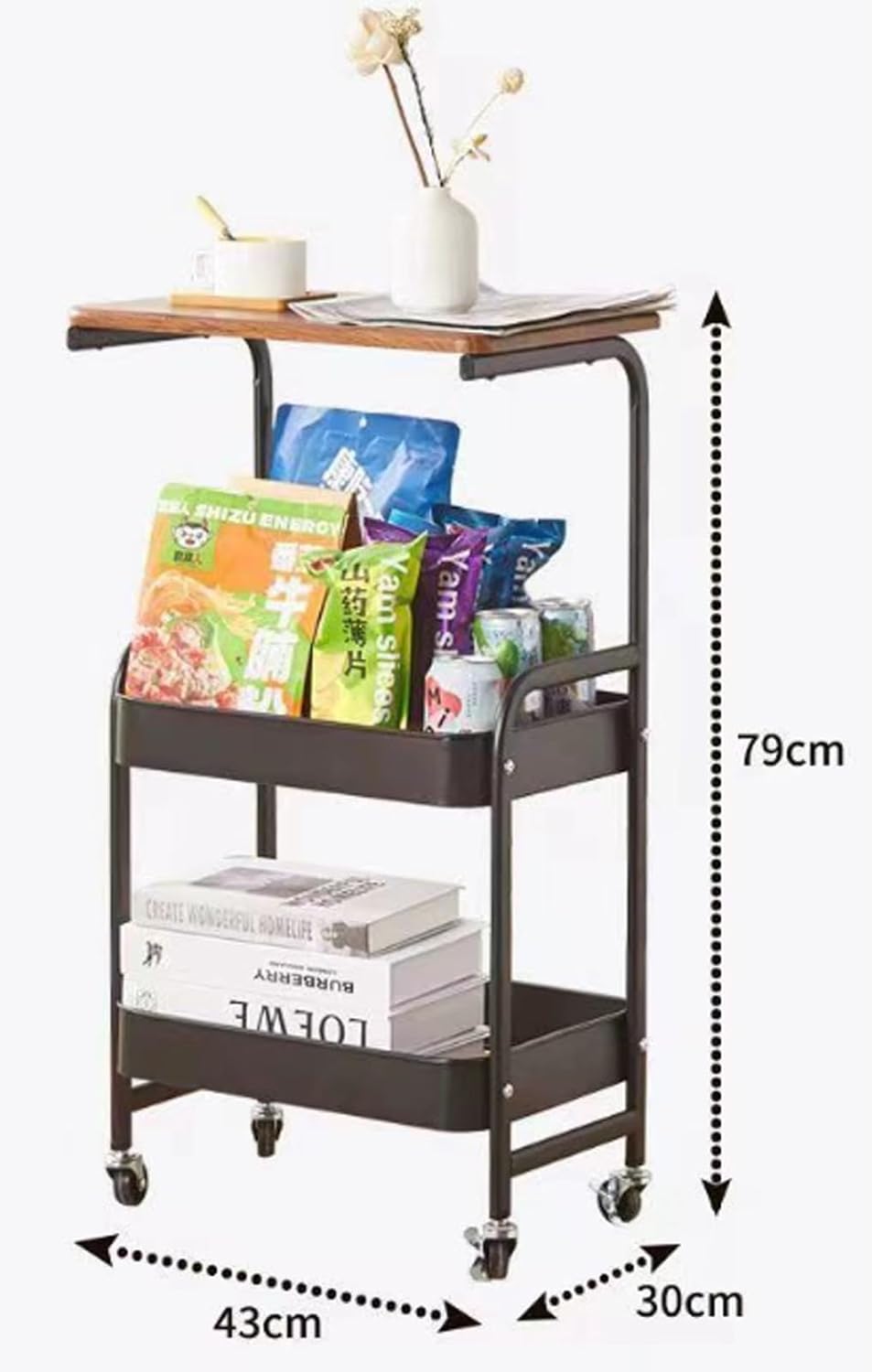 Multi-Layer Kitchen Living Room Storage Shelf Trolley With Table Board Cart