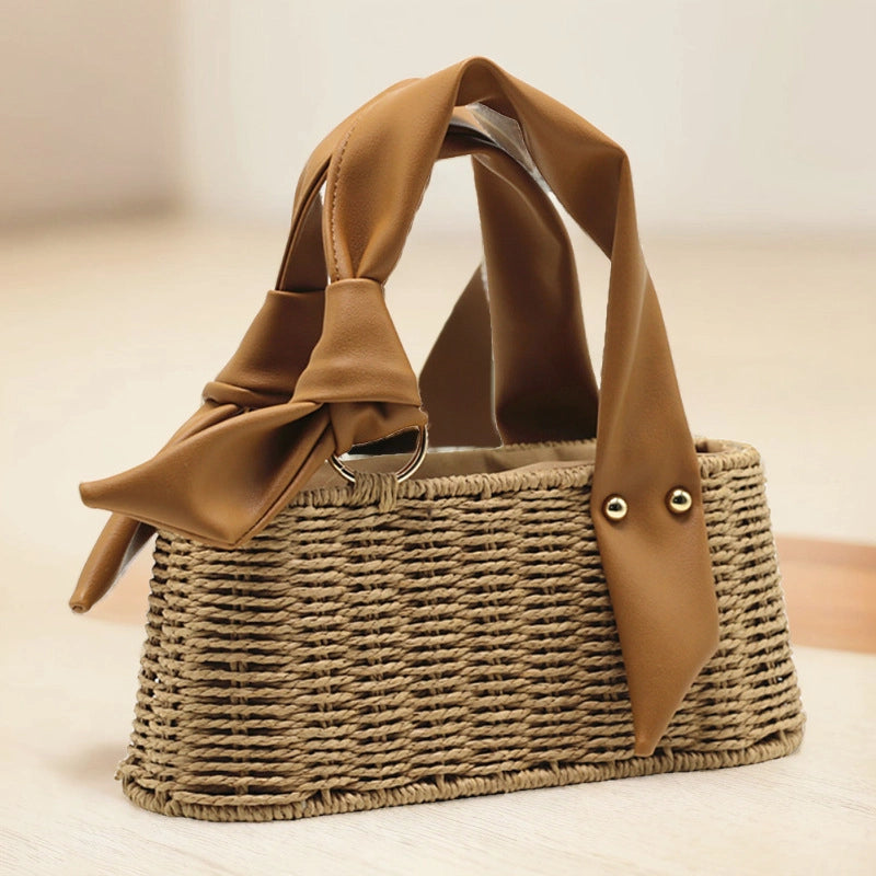 Women's Small Straw Solid Color Beach Square String Straw Bag