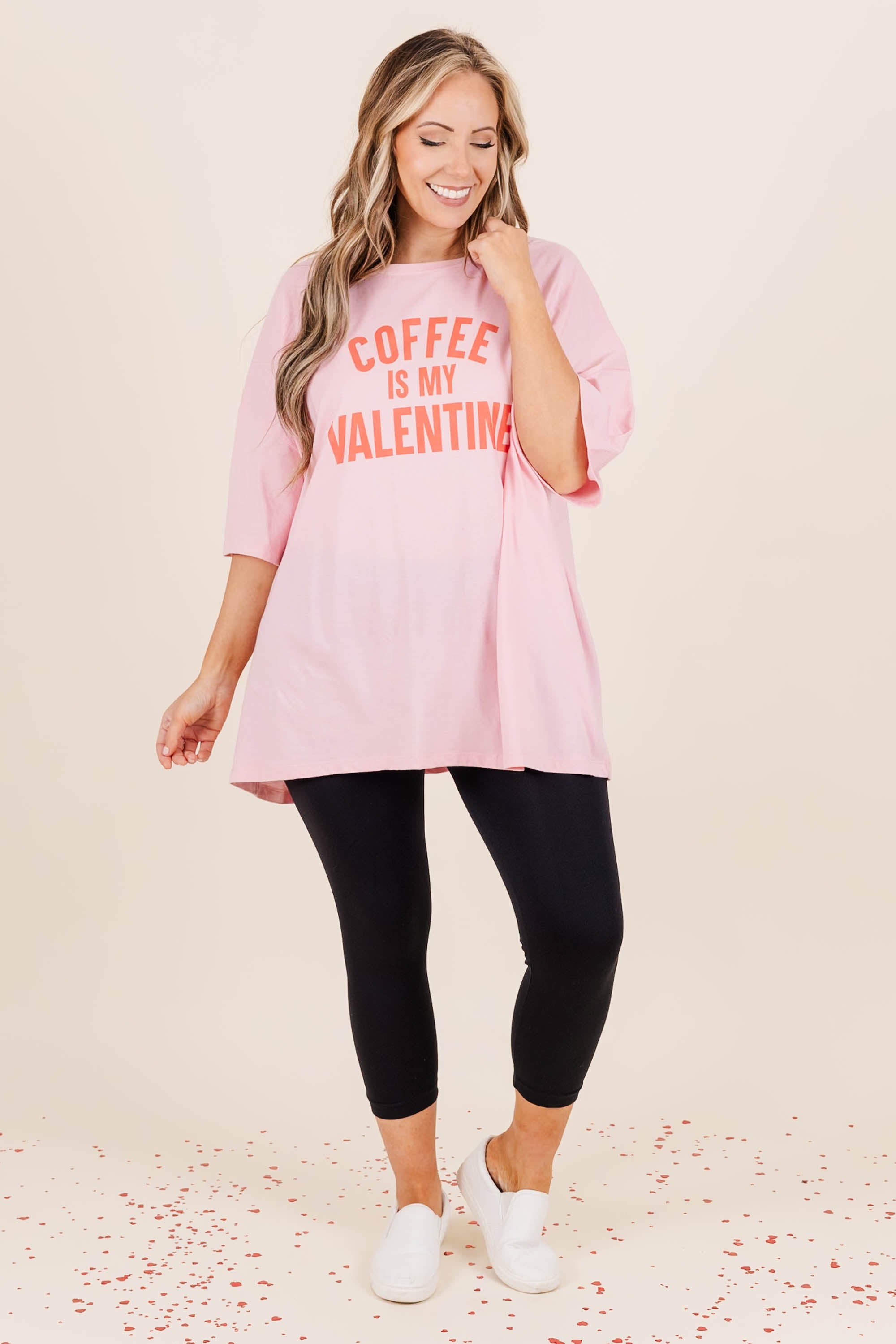 Caffeine Is Love Boyfriend Tee. Dusty Pink