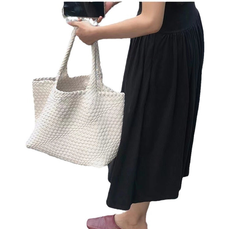 Women's Large Pu Leather Solid Color Vintage Style Streetwear Weave Square Magnetic Buckle Shoulder Bag