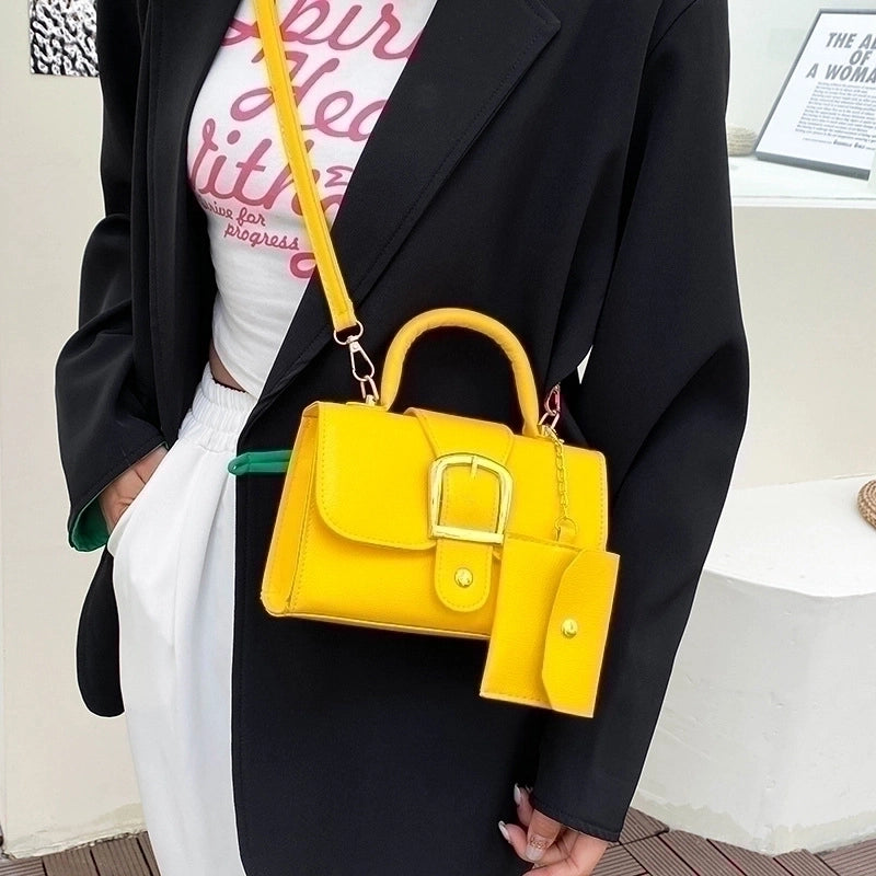 Women's Small Pu Leather Solid Color Fashion Square Flip Cover Crossbody Bag