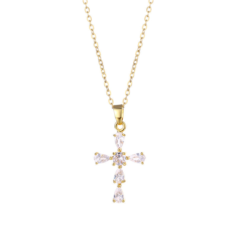 Minimalist Cross Geometric Stainless Steel Diamond Inlay Necklaces