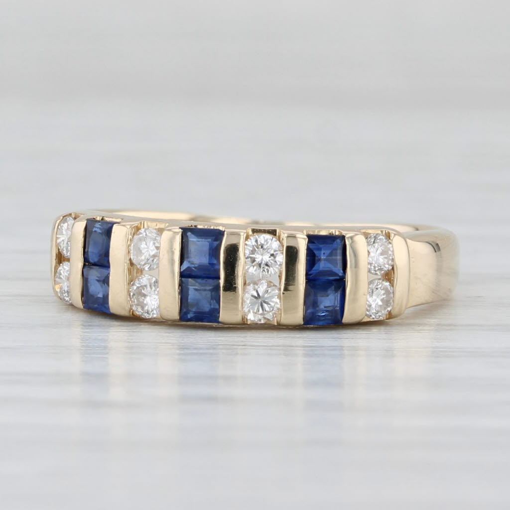 0.60ctw Blue Sapphire Diamond Ring 14k Yellow Gold Size 5.5 Stackable