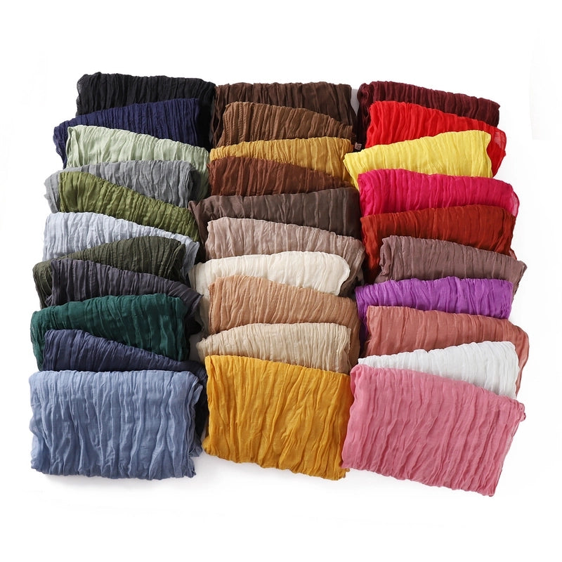 Spring And Autumn Pure Color Silk Yarn Twist Wrinkle Cotton And Linen Breathable Thin Scarf Female Cover Scarf In Stock