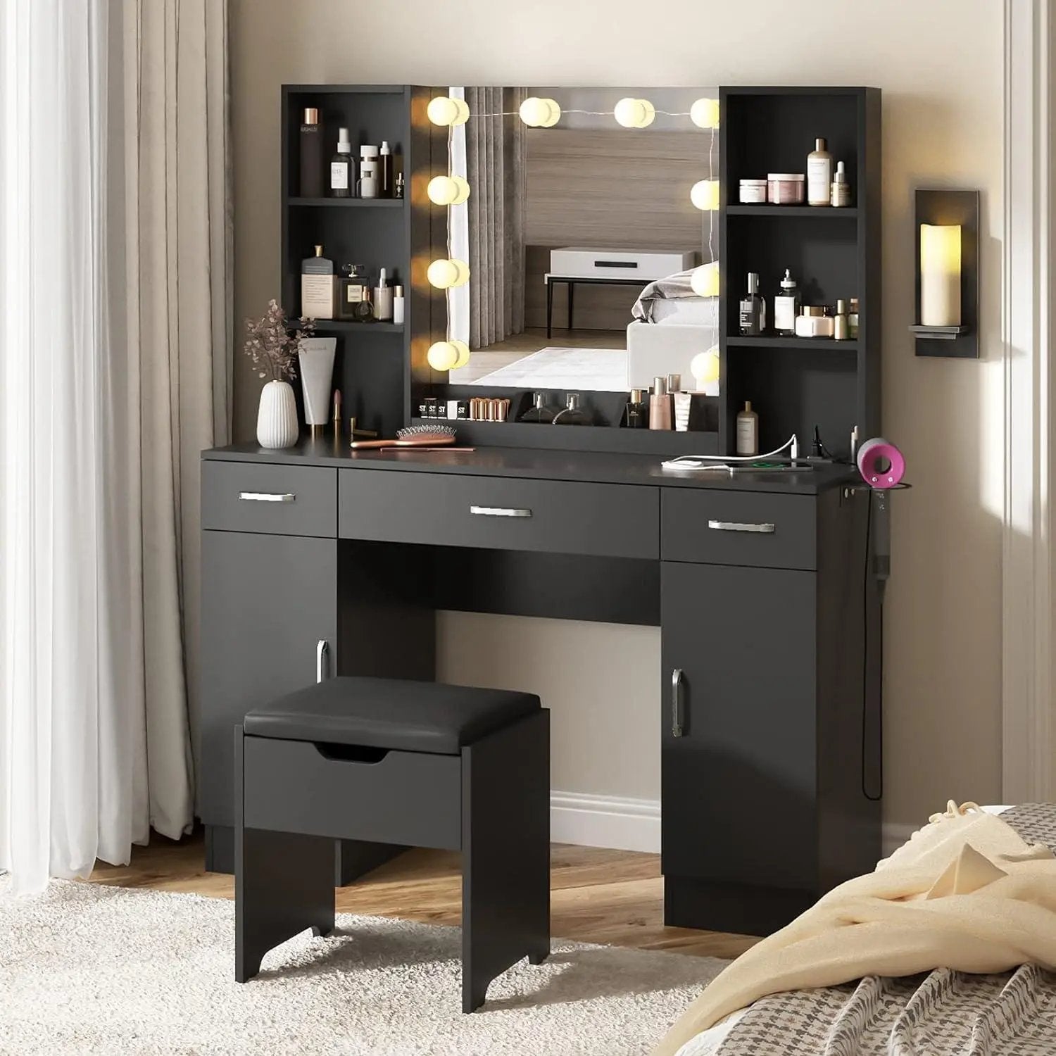 Large 45.2inch Makeup Vanity Table with Lighted Mirror