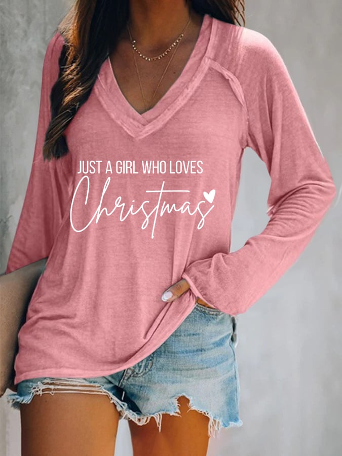 Women's Just A Girl Who Loves Christmas Print T-Shirt