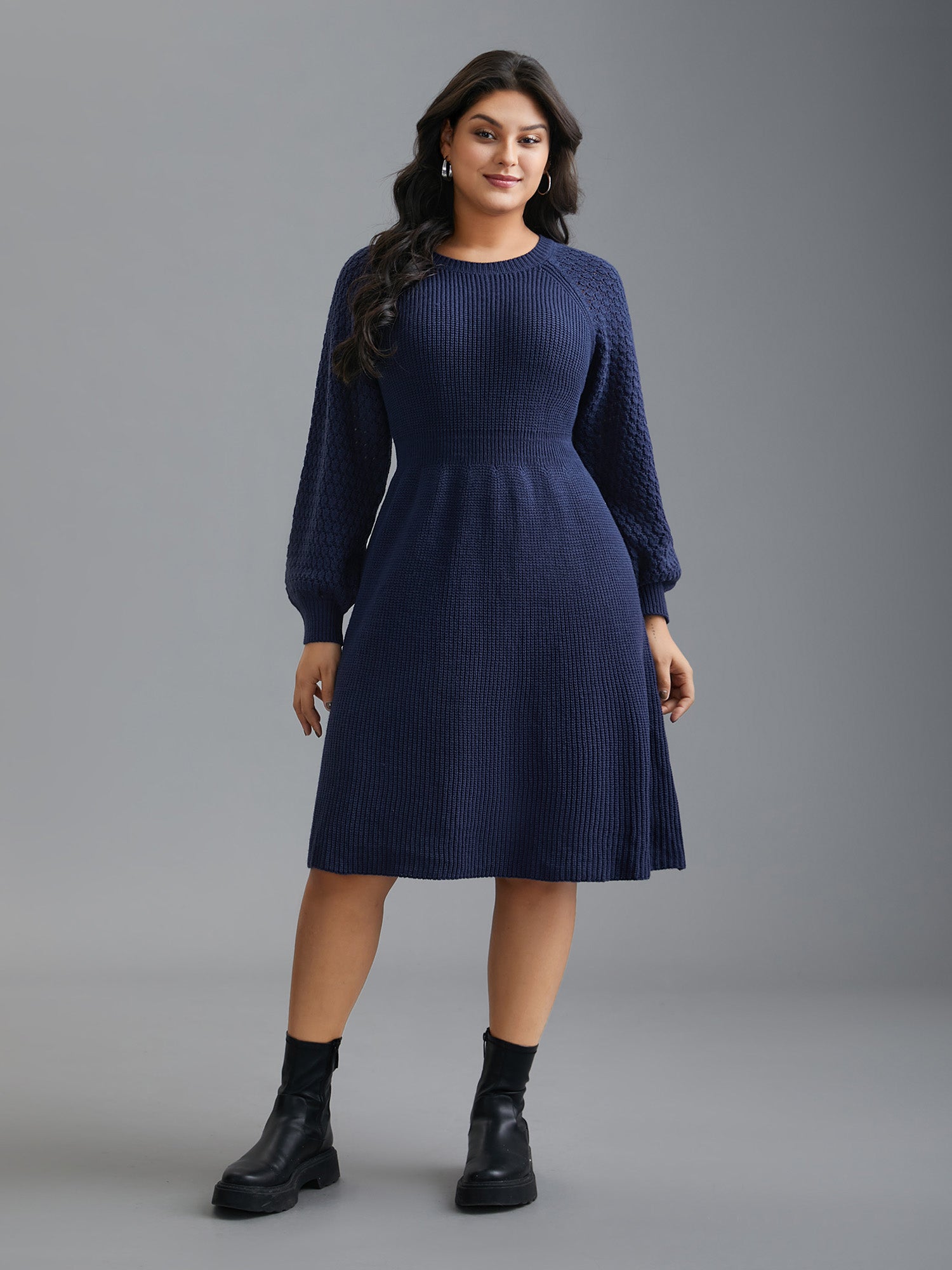 Plain Pit Strip Raglan Sleeve Sweater Dress