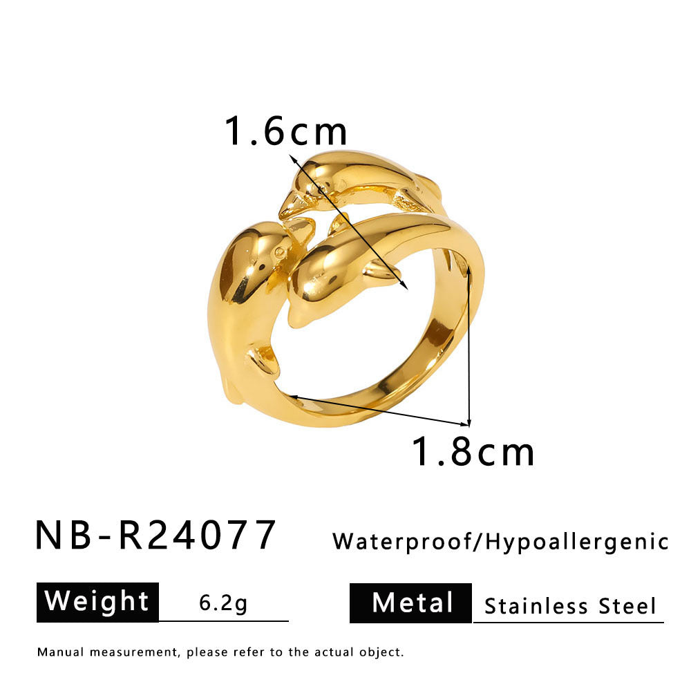 Exaggerated Style Titanium Steel Geometric Niche Pleated Three-Dimensional Petal Design Gold-Plated Ring Fashionable Women