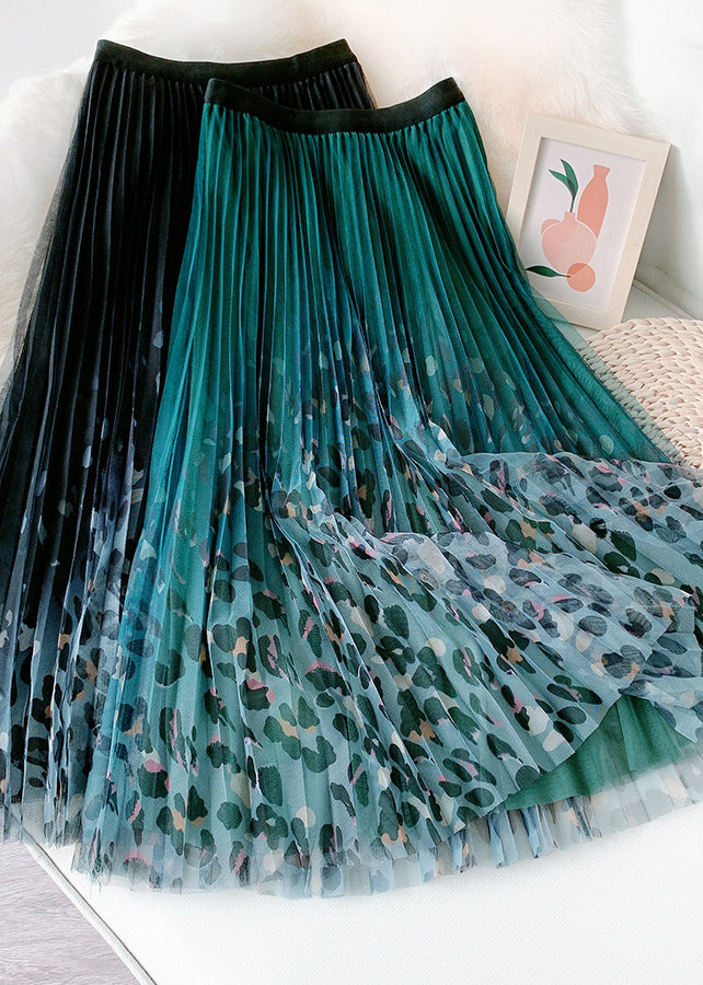 Organic Green Leopard Print fashion Straight Spring Skirt