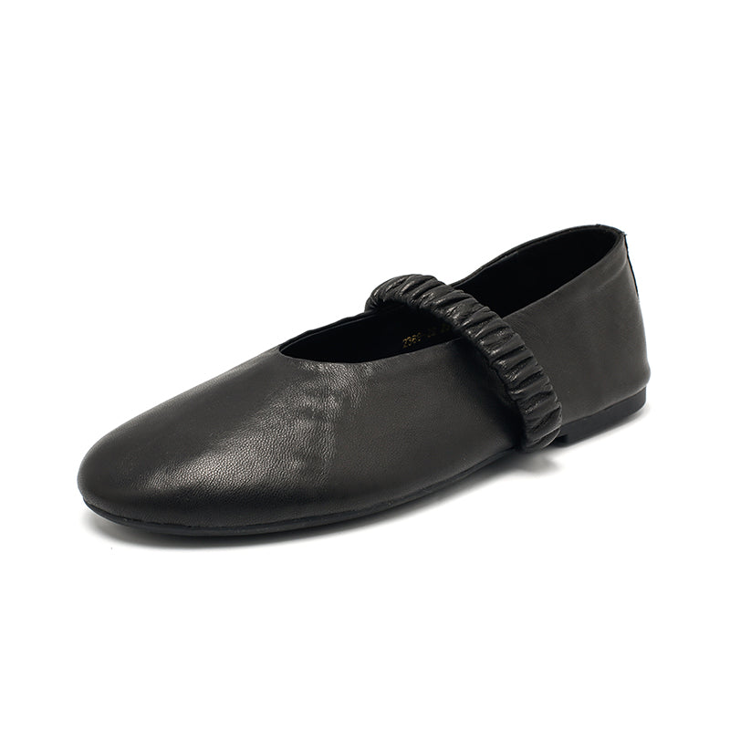 Casual Soft Sheepskin Mary Jane Flats with Elastic Strap in Khaki/Deep Brown/White/Black