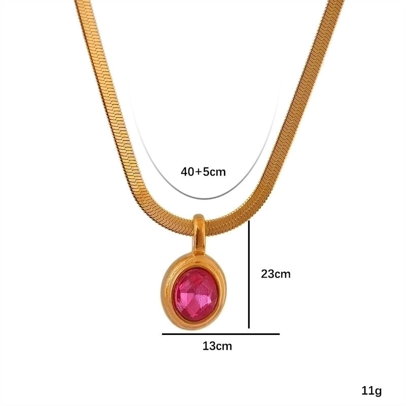 Stainless Steel 18K Gold Plated Lady Plating Inlay Oval Rhinestones Pendant Necklace