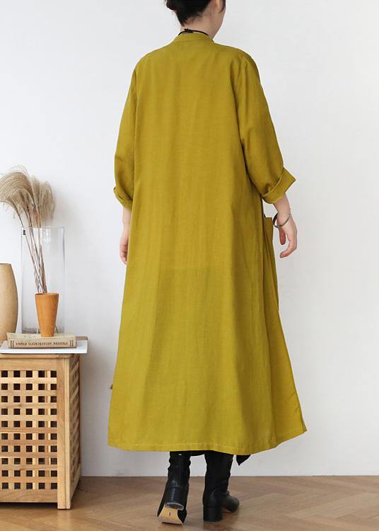 Plus Size Yellow Peter Pan Collar Linen Long Spring Coat
