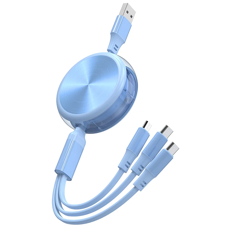 2 in 1 Android usb charger cable fast charging usb type c retractable charger 3 in 1 usb cable reel