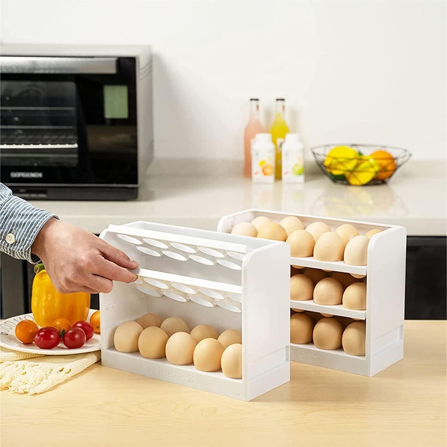 30 Grid Egg Holder For Refrigerator. 3-Layer Egg Storage Container Plastic