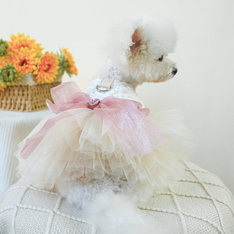 Pet Ring Dog Cat Clothing Fluffy Gauze Skirt Chest Back High-end Dress Little Sweetheart Wedding Dress