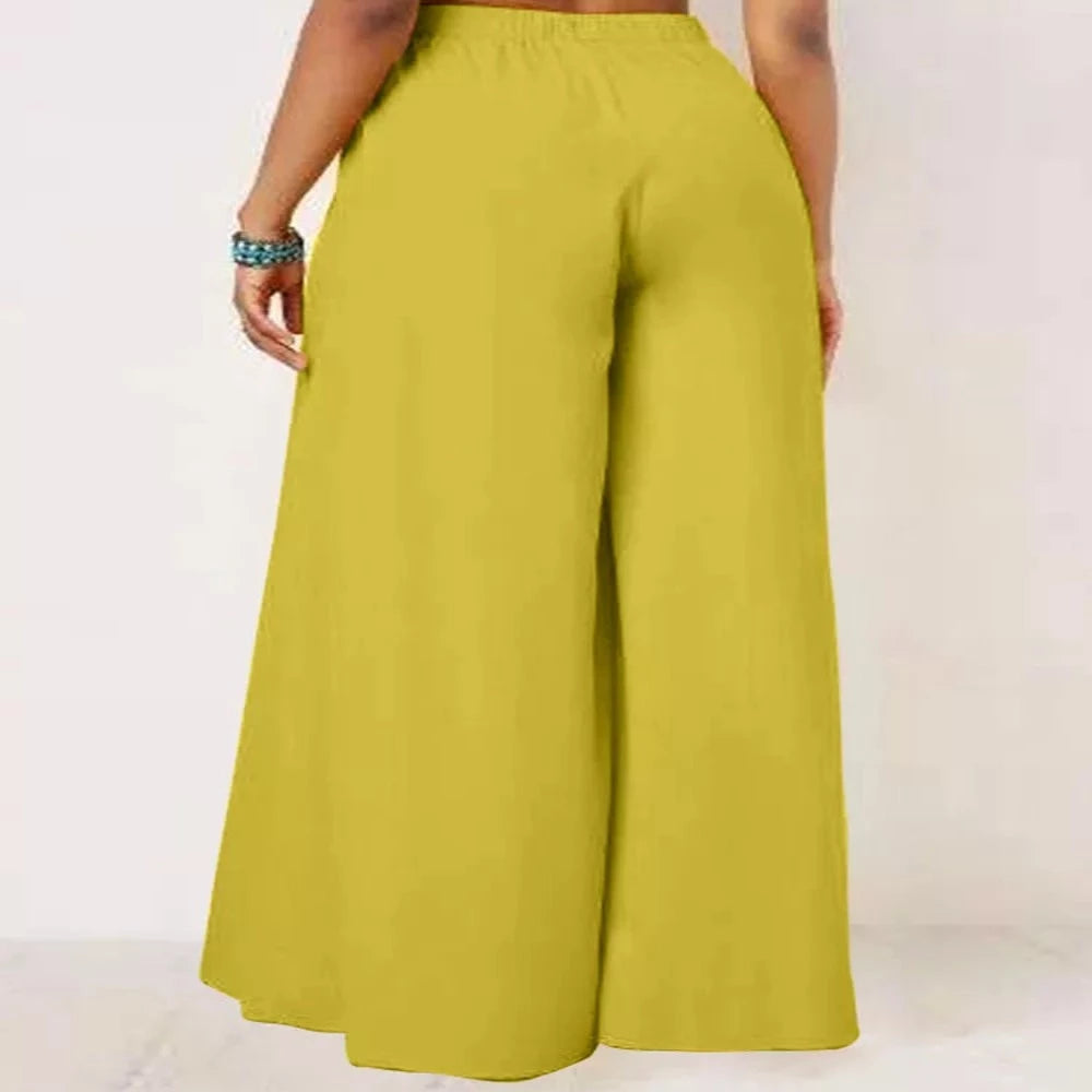 Elegant High Waist Solid Work Loose Trousers