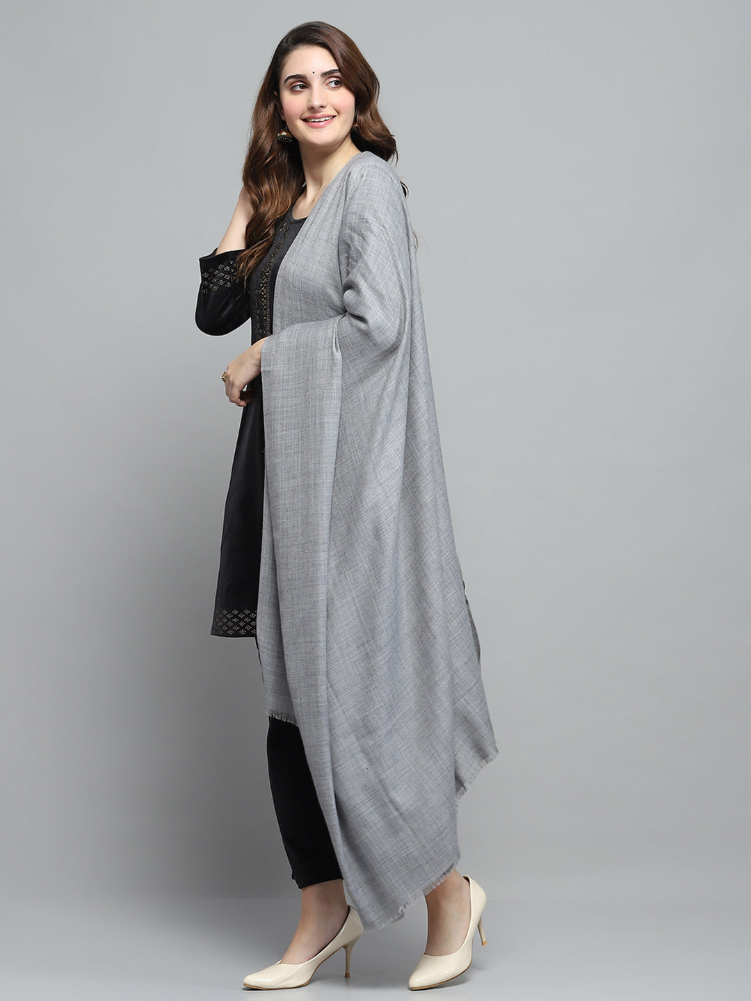 Women Grey Solid Shawl