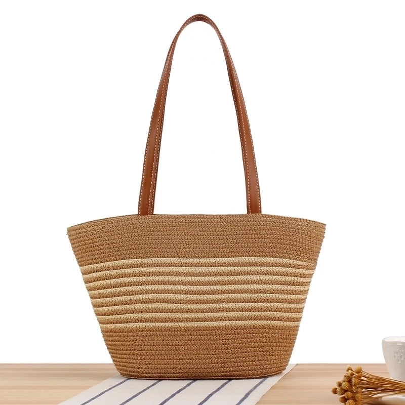 Women's Small Straw Color Block Streetwear Shell Zipper Underarm Bag
