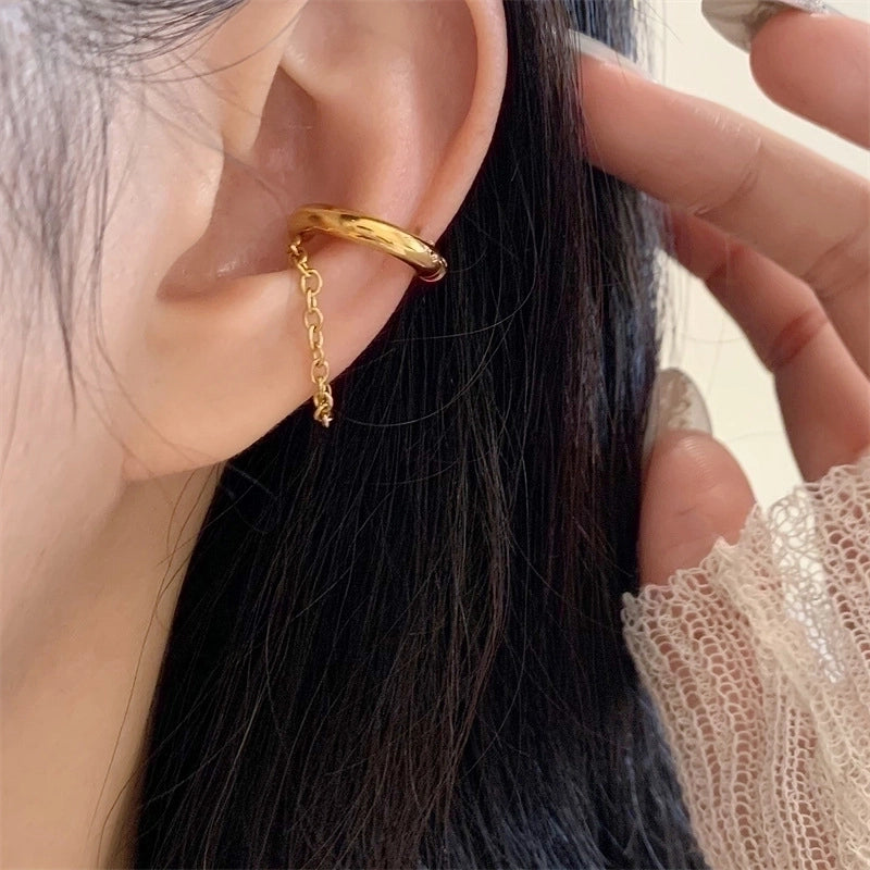 1 Pair Retro Minimalist Solid Color Chain Stainless Steel Ear Cuffs