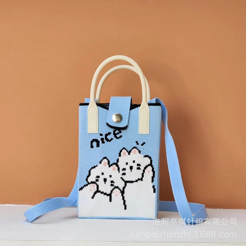 Women's Polyester Cartoon Cute Square Hidden Buckle Shoulder Bag Handbag Crossbody Bag